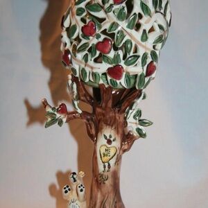 Handcrafted Tree Candle Holder with Red and Green Accents